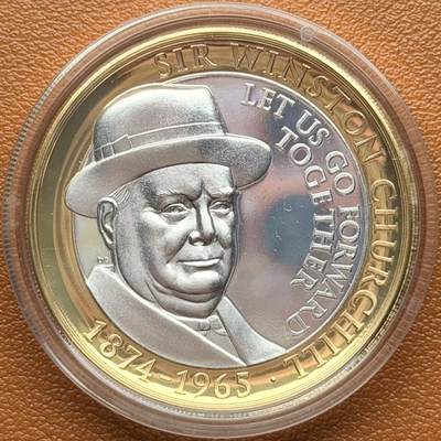 ＜星葵钱币社＞散币克朗场第68期·1月23日发货 - 直布罗陀2015年温斯顿·丘吉尔逝世50周年2镑克朗型镀金镀银纪念币