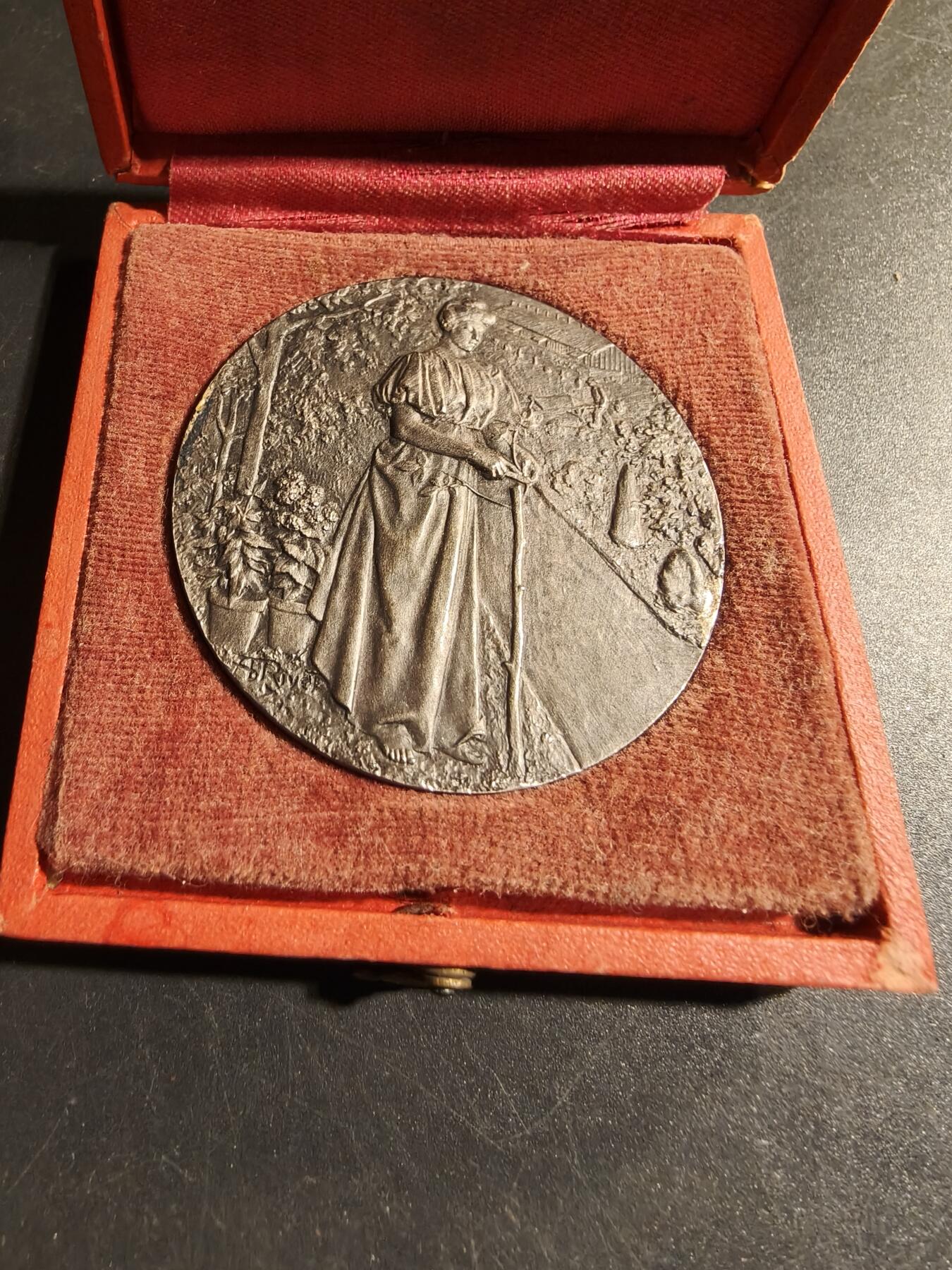 老王徽章第178期 法国图尔市农业委员会镀银大铜章     原盒    大师里维特作品     直径50mm     重量58.4g