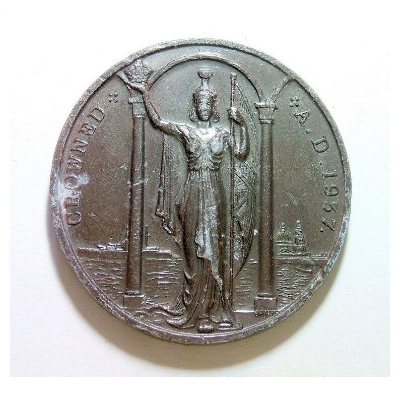 英国1937年 乔治六世和皇后+海神高浮雕精制大铜章 45MM