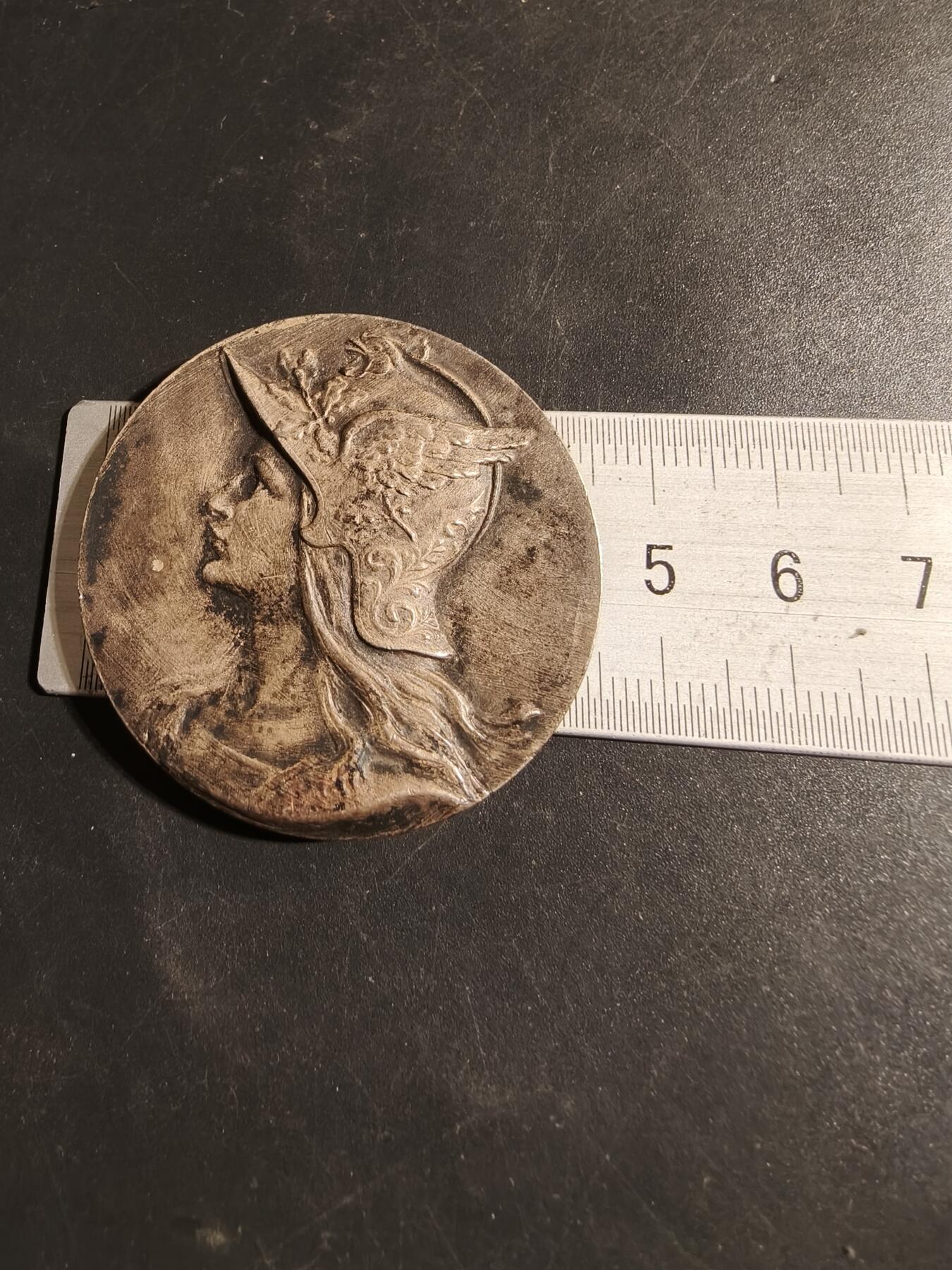 老王徽章第178期 法国图书行业协会镀银大铜章    原盒     正面为公鸡头马丽安娜     直径45mm     重量45.2g