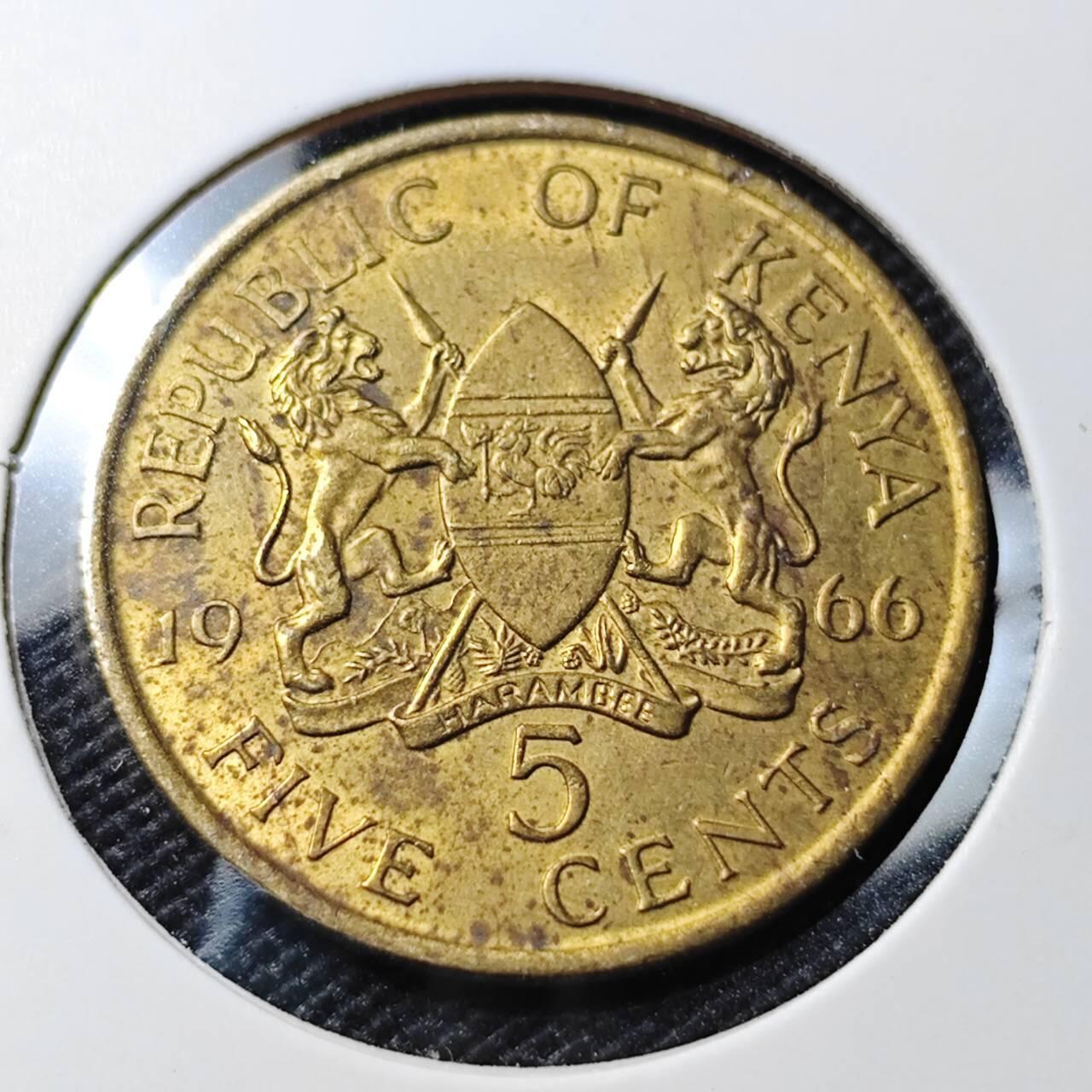 KK钱币收藏小铺  第388期  2月预留时间 周末发货  1966肯尼亚5分 开国头像无字版