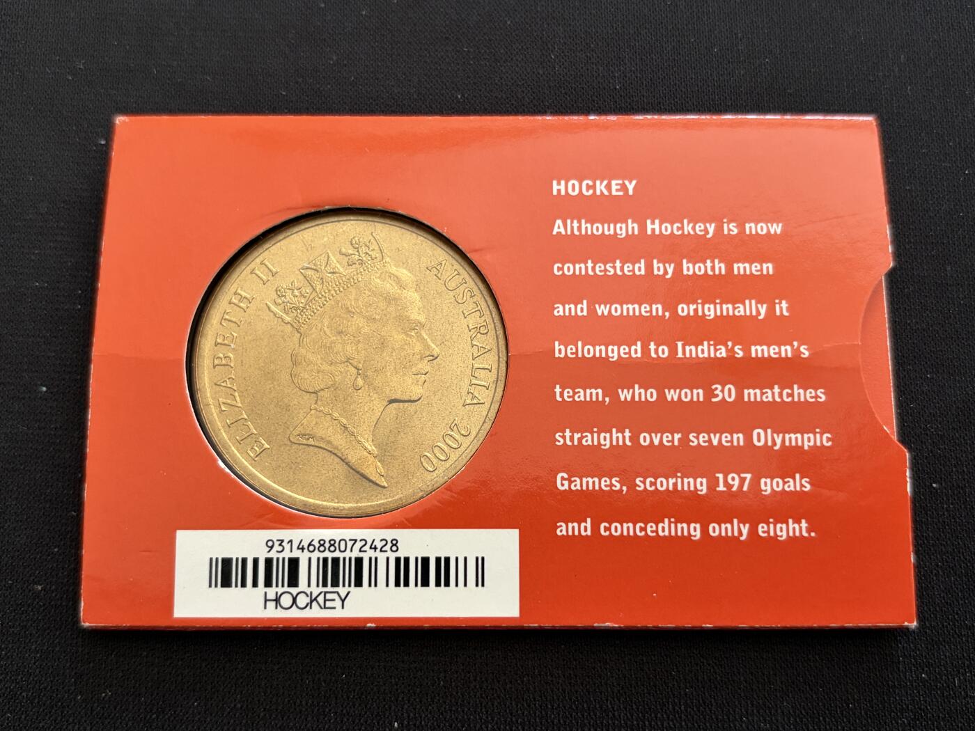 咖啡豆•收藏 2025年Jan_26th世界各国硬币银币拍卖 2000年澳大利亚悉尼奥运会卡装纪念铜币5元-曲棍球