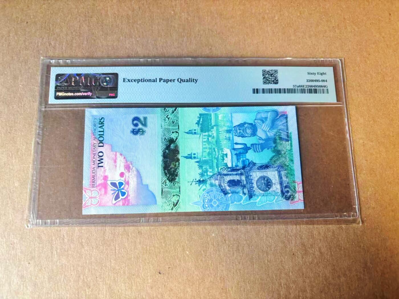 【Blue Auction】世界纸币精拍第777期——18级TOP拍卖/信誉/品质/专业/高效💫 【洋葱冠 无47 获奖钞】百慕大 2009年2元 蓝鸟 PMG68EPQ 高分