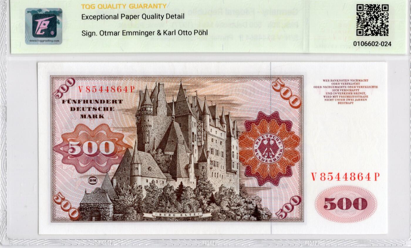 喜羊羊钱币收藏2026第14期(评级币场) 	德国	P-35b 1977年500马克		65E，大副				V8544864P			