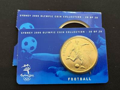 咖啡豆•收藏 2025年Jan_26th世界各国硬币银币拍卖 - 2000年澳大利亚悉尼奥运会卡装纪念铜币5元-足球
