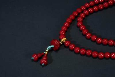 上海都达杂项专场三十四【年后发货全场包邮】  天然朱砂0.6圆珠多圈莲花吊坠手链86-127