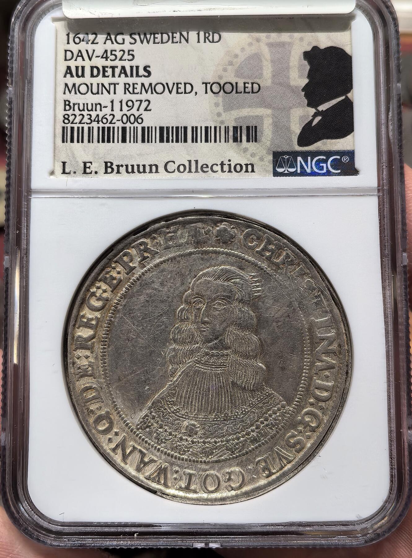 南宋泉阁俄币 外币 国币 专场第二十一期 【送拍无额外佣金】 瑞典 1642年 克里斯蒂娜女王1泰勒大银币 名家旧藏 NGC评级AUD 少见品种 通货好品