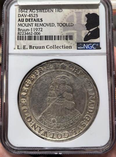 南宋泉阁俄币 外币 国币 专场第二十一期 【送拍无额外佣金】 - 瑞典 1642年 克里斯蒂娜女王1泰勒大银币 名家旧藏 NGC评级AUD 少见品种 通货好品