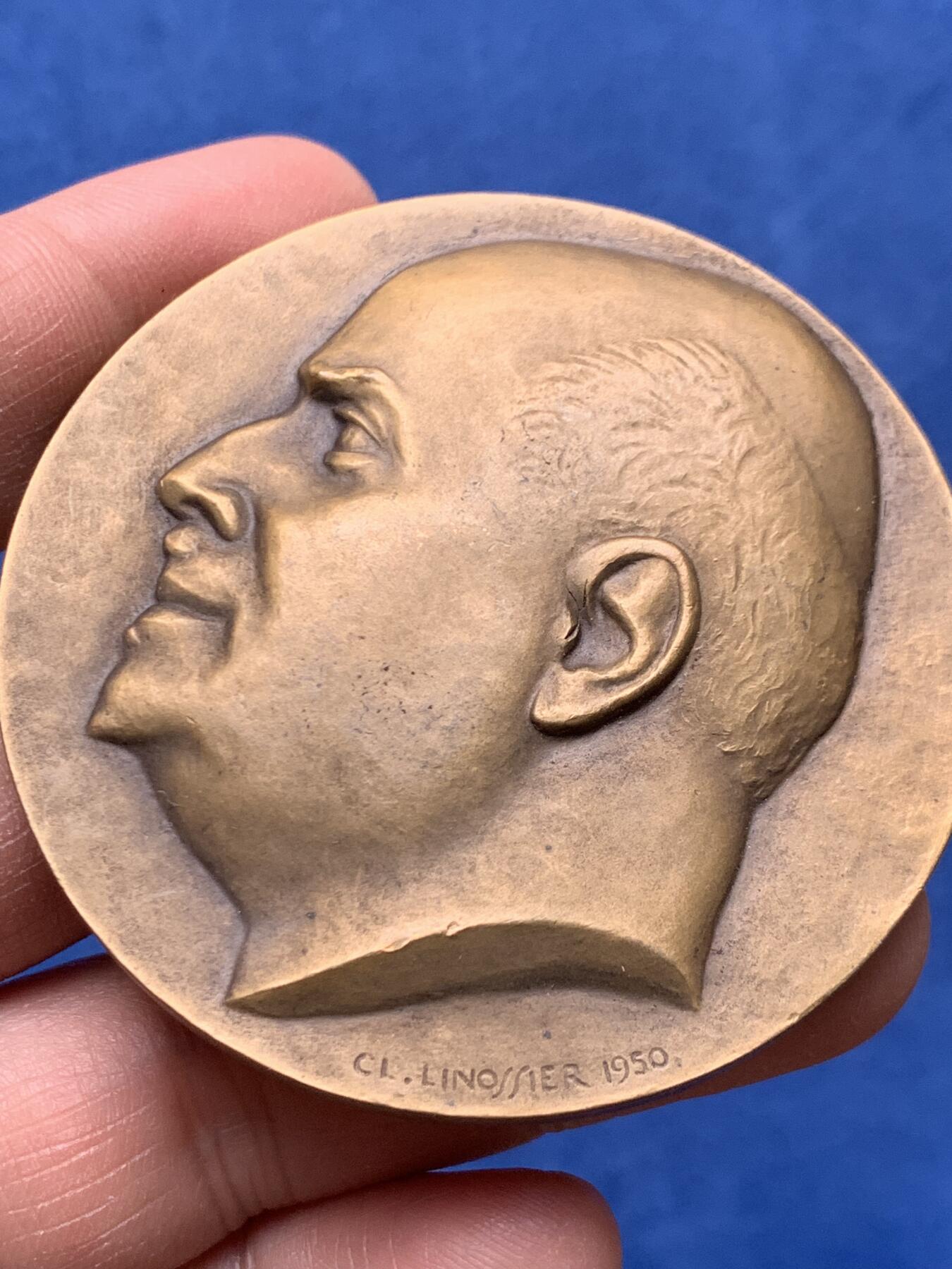 《竞宝斋》第460场 周日，周一，2场连拍 （全场包邮）欢迎送拍 法国儿医莫里康教授纪念铜章 119.5克 59mm