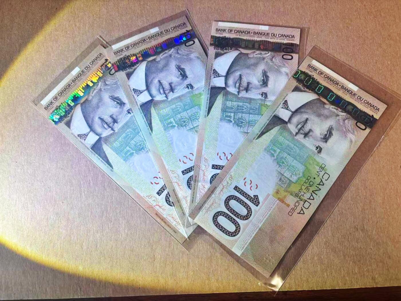 【Blue Auction】世界纸币精拍第777期——18级TOP拍卖/信誉/品质/专业/高效💫 【一组4张 含AA冠】加拿大 100元 全新UNC