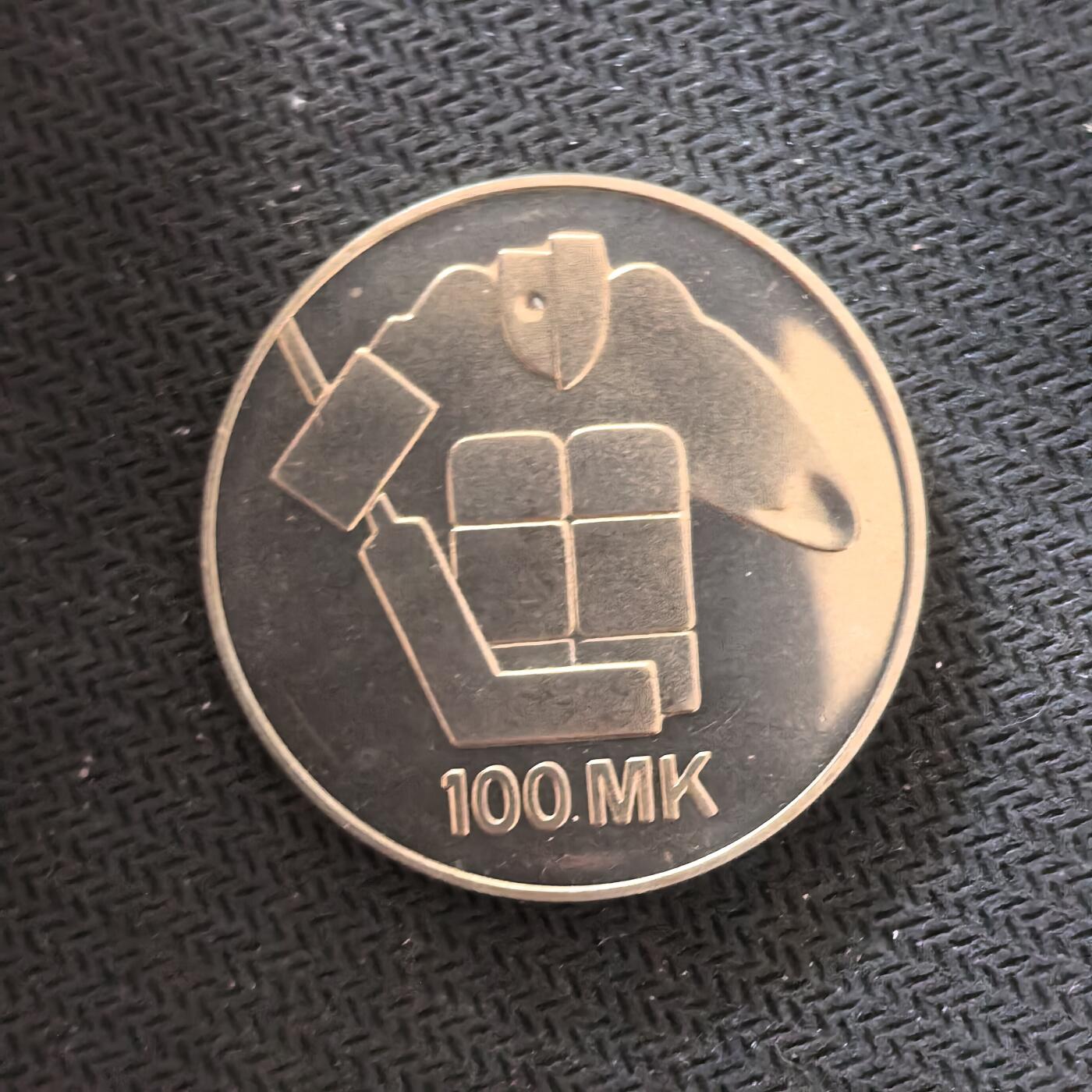 道一币馆币章第一百六十四场 芬兰1991年世界冰球锦标赛100马克银币     24g  830s