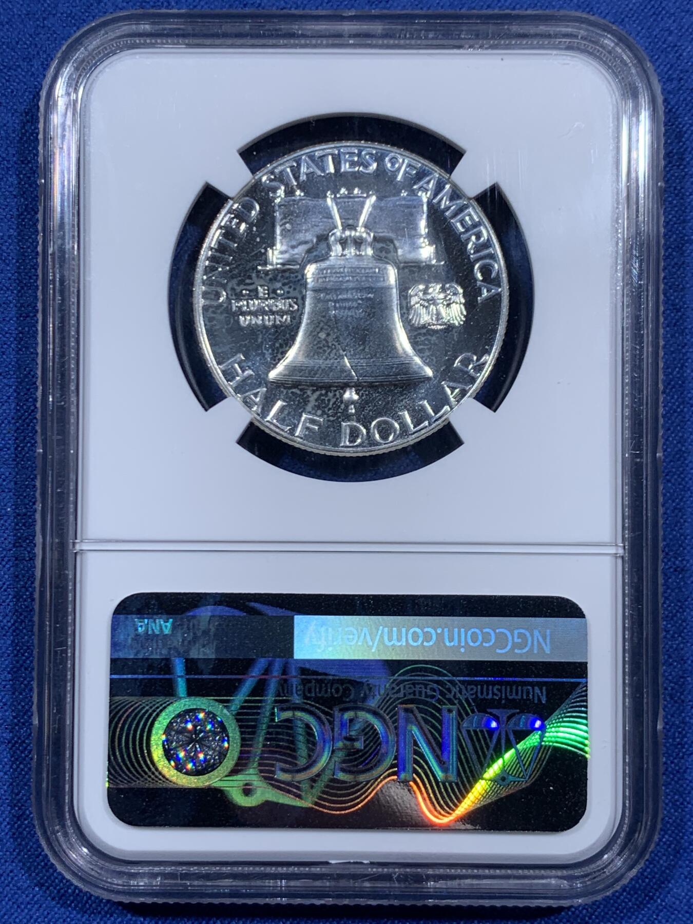 《竞宝斋》第460场 周日，周一，2场连拍 （全场包邮）欢迎送拍 NGC PF66 美国1960年富兰克林50美分银币，高分。