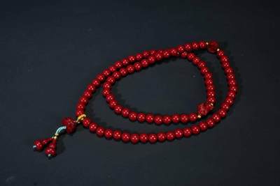 上海都达杂项专场三十四【年后发货全场包邮】  天然朱砂0.6圆珠多圈莲花吊坠手链86-127