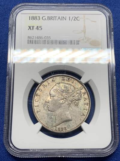《竞宝斋》第460场 周日，周一，2场连拍 （全场包邮）欢迎送拍 - NGC XF45 英国1883年维多利亚半克朗 原味包浆