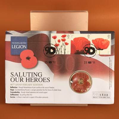 ＜星葵钱币社＞散币克朗场第68期·1月23日发货 - 〈邮币封〉泽西岛2011年阵亡将士纪念日90周年·罂粟花5镑克朗型彩色纪念币