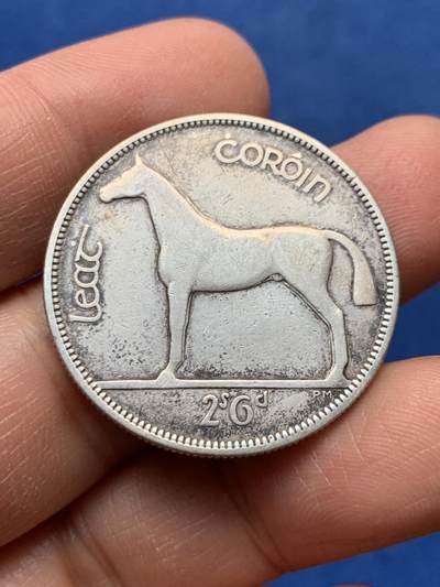 《竞宝斋》第460场 周日，周一，2场连拍 （全场包邮）欢迎送拍 - 爱尔兰1934年盖尔竖琴半克朗（2先令6便士）银币 750银 13.85克