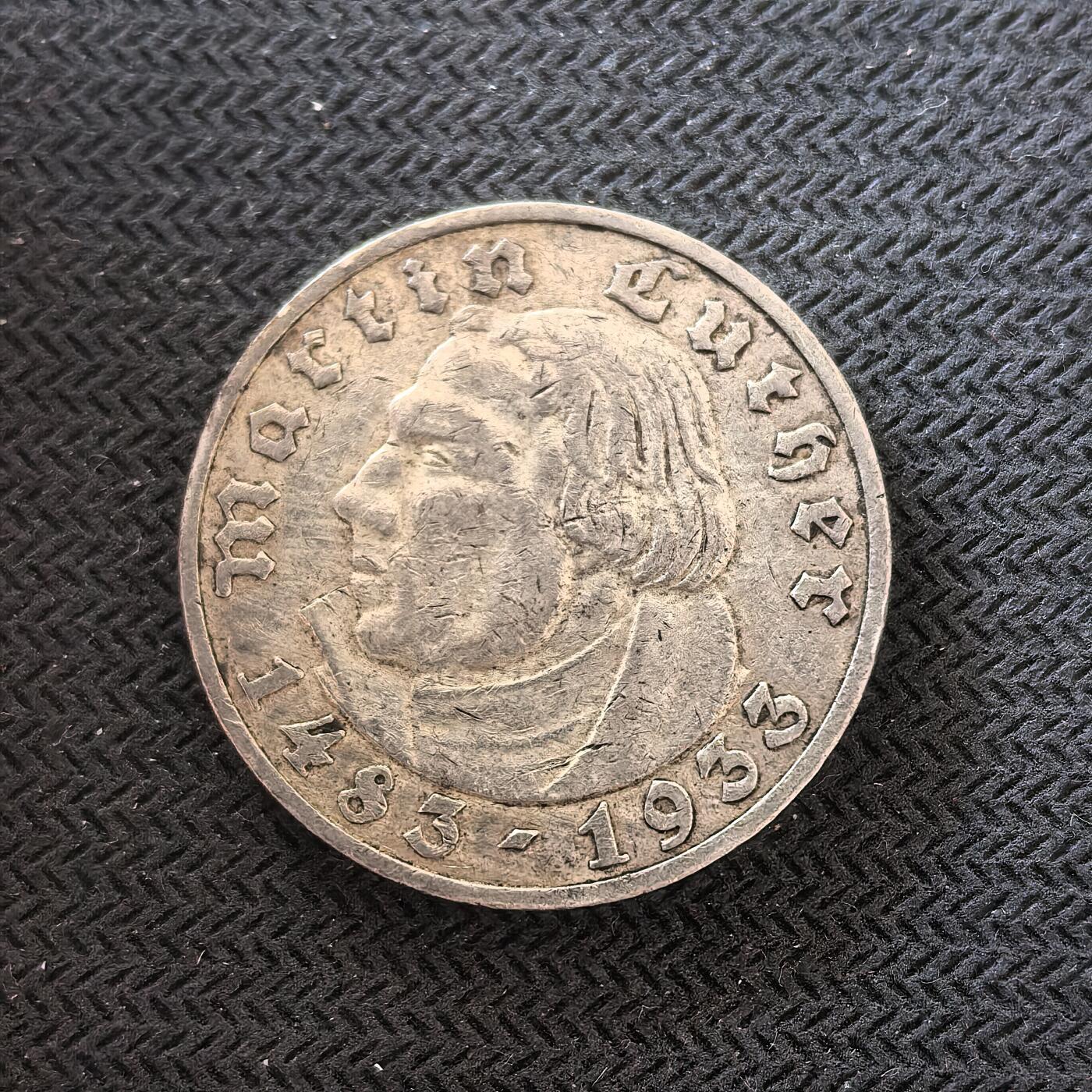 道一币馆币章第一百六十四场 德国1933年马丁路德5马克纪念银币  13.88g 900s