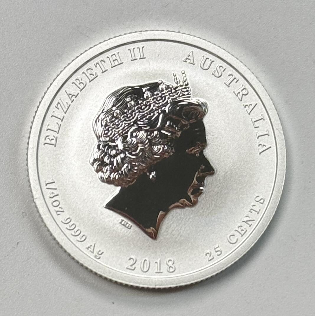 S&S Numismatic世界钱币-拍卖 第119期  澳大利亚2018年 生肖狗 25澳分1/4盎司9999投资银币 镀彩版 7.777克9999银