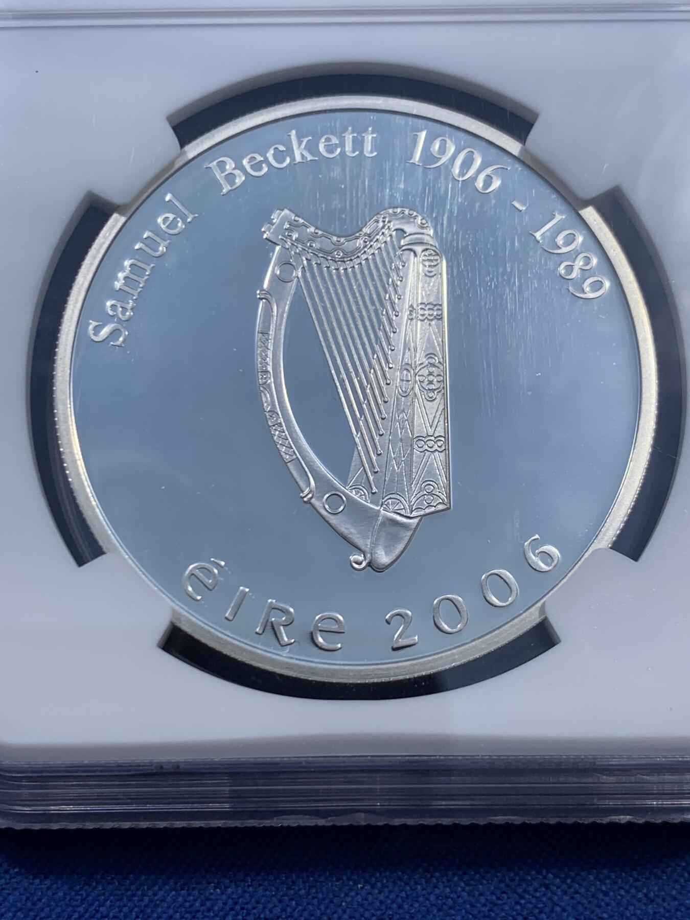 《竞宝斋》第460场 周日，周一，2场连拍 （全场包邮）欢迎送拍 NGC PF69UC 2006年爱尔兰诺贝尔文学奖获得者之荒诞戏剧作家贝克特10欧银币