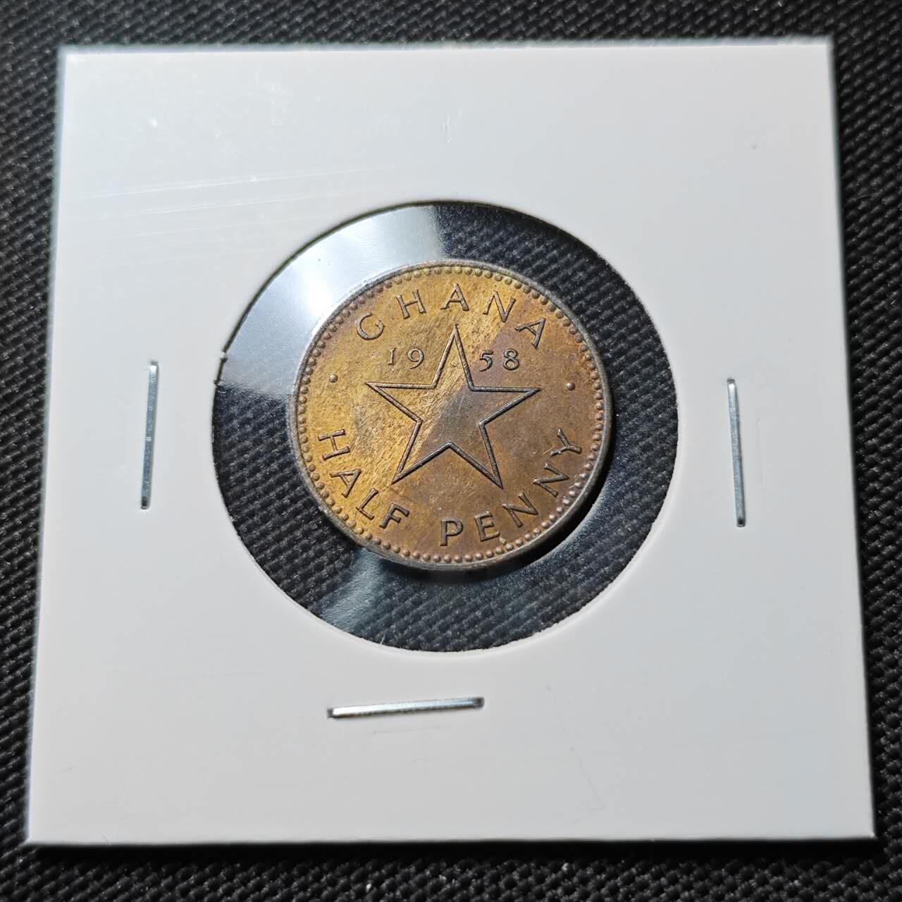 KK钱币收藏小铺  第388期  2月预留时间 周末发货  加纳1/2便士铜币 好品