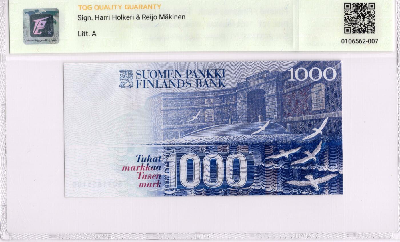 喜羊羊钱币收藏2026第14期(评级币场) 芬兰	P-121 1986(ND1991)年1000马克		64,右上角有折				8031655100			