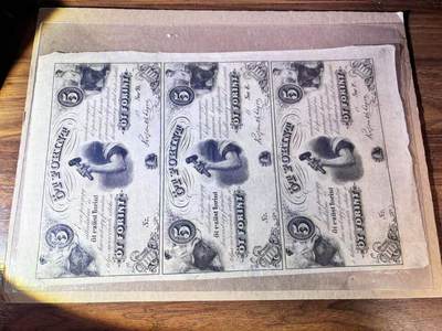 【Blue Auction】世界纸币精拍第777期——18级TOP拍卖/信誉/品质/专业/高效💫 - 【大面值连体少见】匈牙利1852年5福林 拉约什·科苏特流亡政府为反抗哈布斯堡王朝争取独立而募资用 农工商三图 美国代印 超大票幅 原汁原味 手签 UNC- 有一小裂