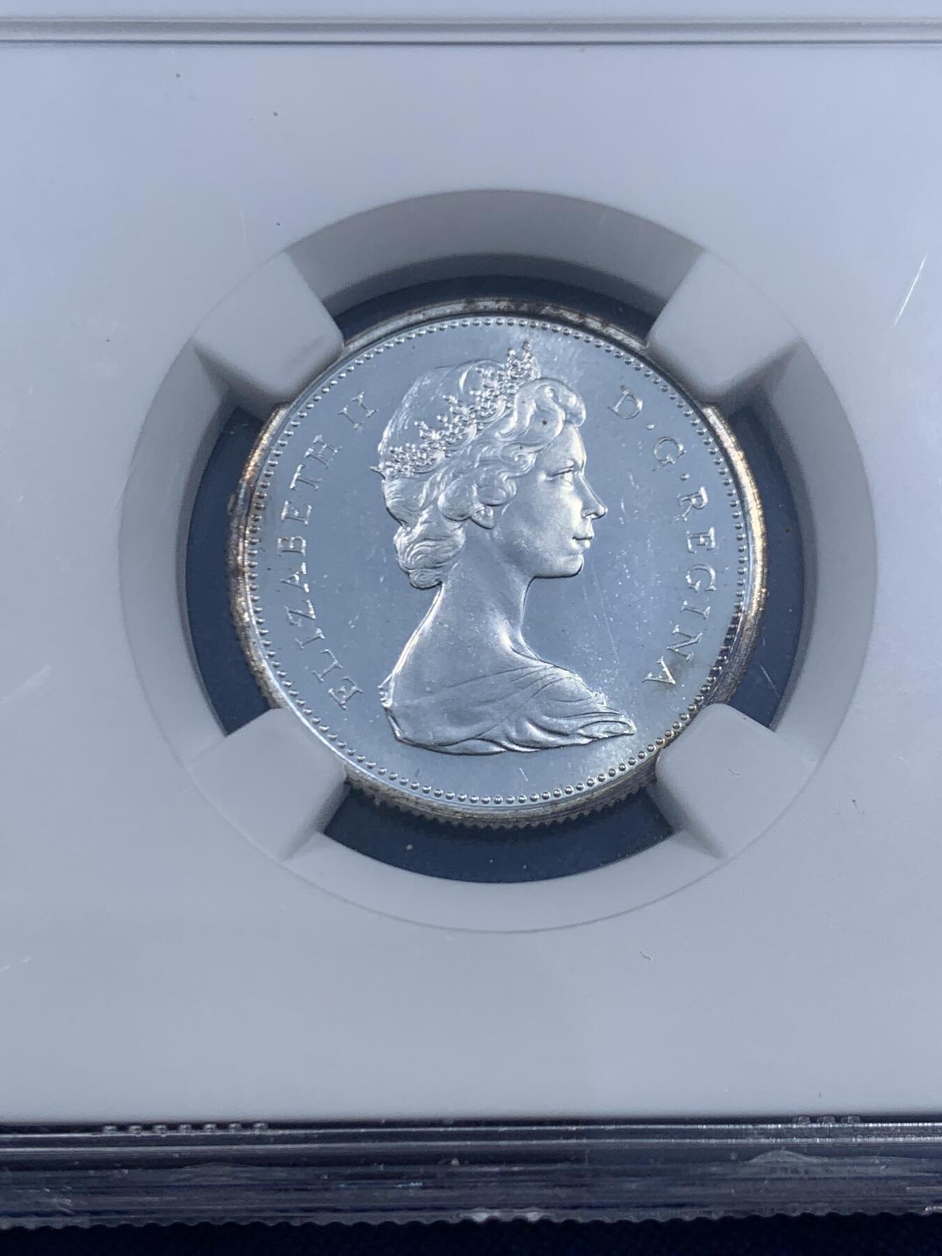 《竞宝斋》第460场 周日，周一，2场连拍 （全场包邮）欢迎送拍 NGC PL65 加拿大1965年伊丽莎白二世女王25分银币 少见PL状态