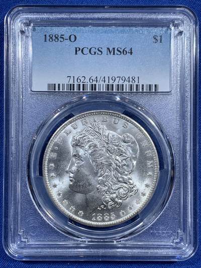 《竞宝斋》第460场 周日，周一，2场连拍 （全场包邮）欢迎送拍 - PCGS MS64 美国1885-O版 摩根银币 背面支撑有磕