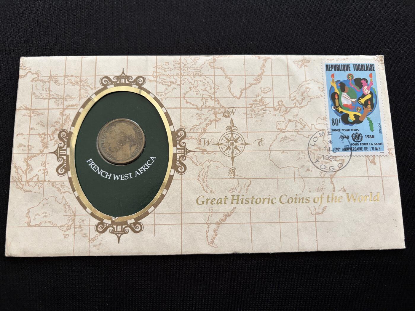 咖啡豆•收藏 2025年Jan_26th世界各国硬币银币拍卖 法属西非 1944年 1法郎 铜币硬币 邮币封