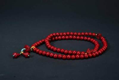 上海都达杂项专场三（全场包邮） - 天然朱砂0.6圆珠多圈莲花吊坠手链86-127