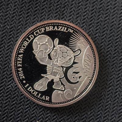 道一币馆币章第一百六十四场 - 库克岛2013年巴西里约世界杯1元精制银币  7.3g 333s