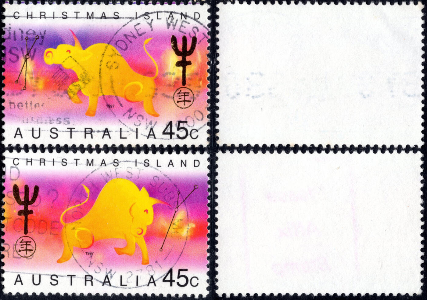 洪涛臻品批发群 精选邮票限时拍卖第1234期  澳大利亚1997牛年生肖邮票 金锃亮! 好品