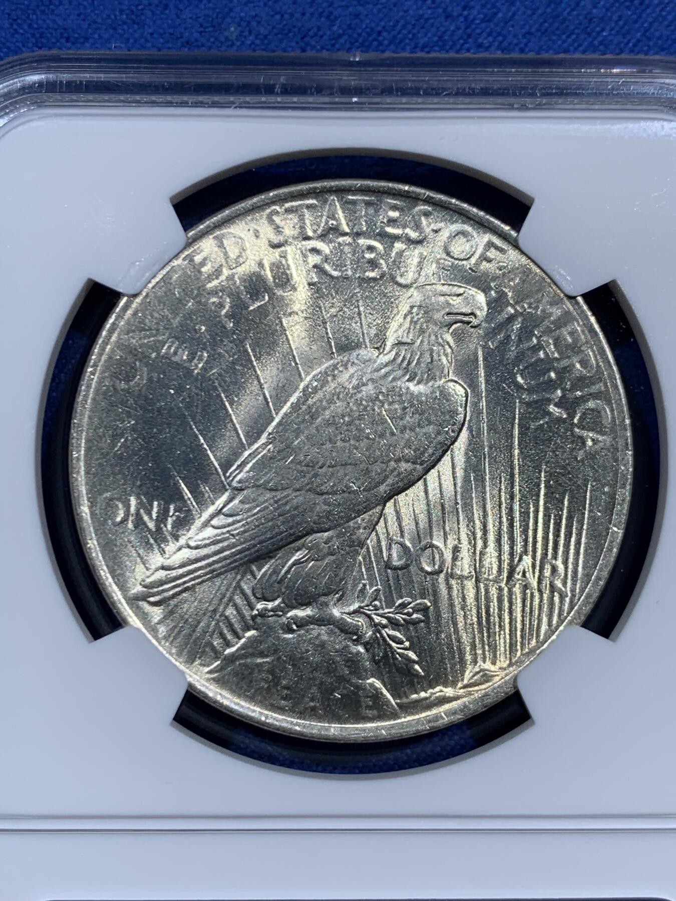 《竞宝斋》第460场 周日，周一，2场连拍 （全场包邮）欢迎送拍 NGC MS63 美国1922年和平鸽1元银币