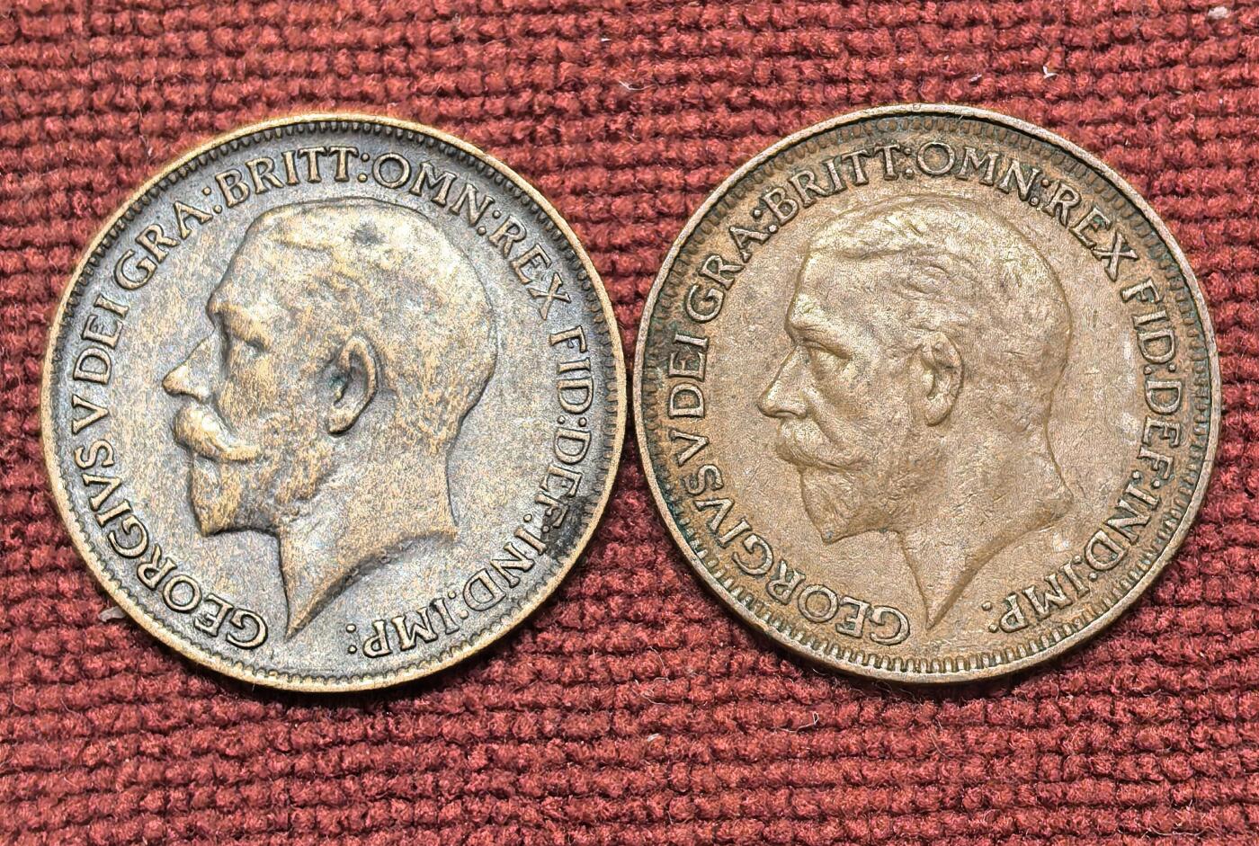 南宋泉阁俄币 外币 国币 专场第二十一期 【送拍无额外佣金】 英国 1913/1928年 乔治五世1法新一对 通货好品 老包浆