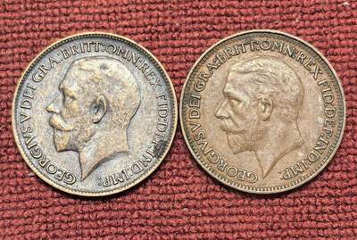 南宋泉阁俄币 外币 国币 专场第二十一期 【送拍无额外佣金】 - 英国 1913/1928年 乔治五世1法新一对 通货好品 老包浆