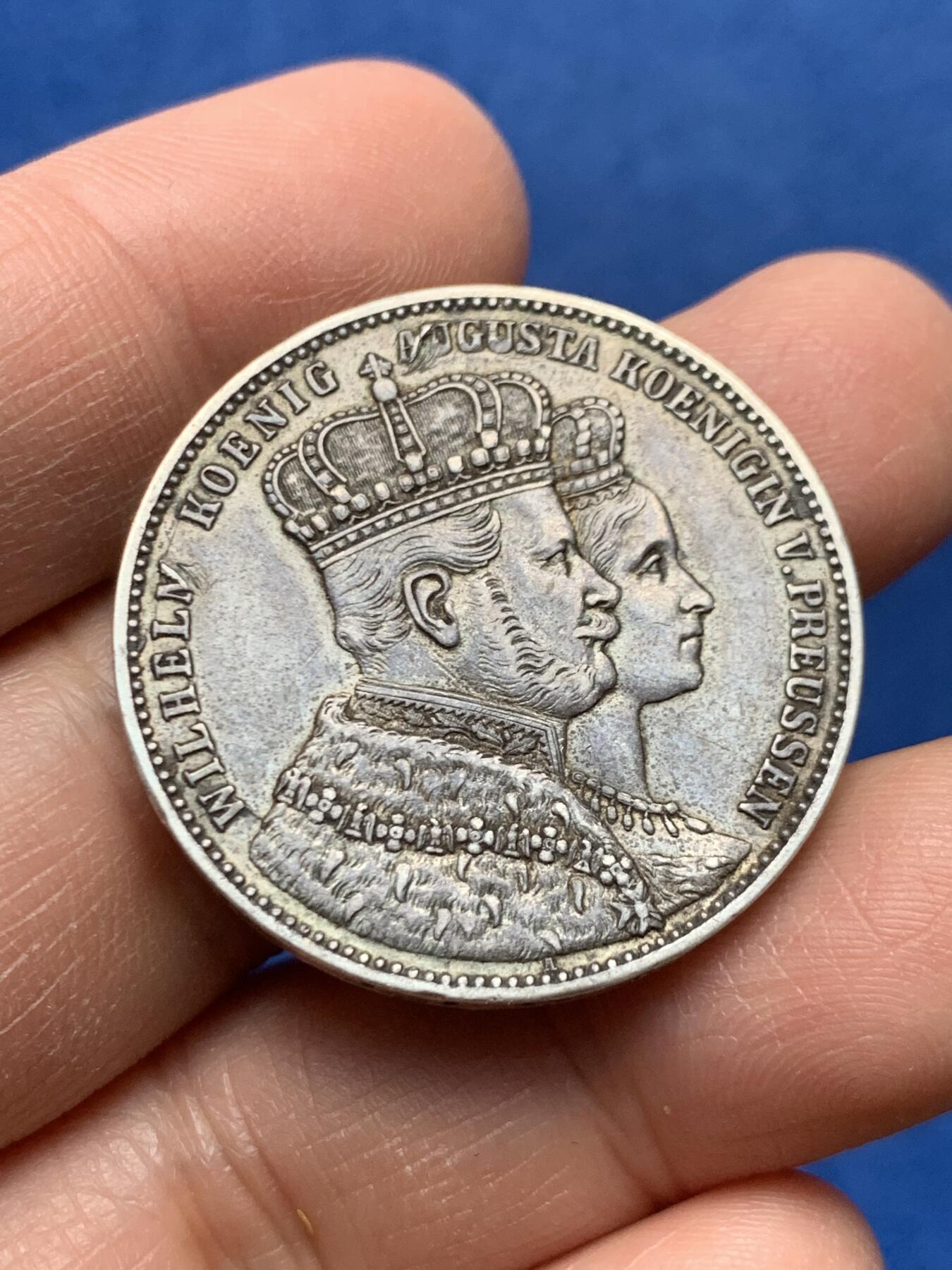 《竞宝斋》第460场 周日，周一，2场连拍 （全场包邮）欢迎送拍 德国 普鲁士 1861年 威廉一世 1泰勒 银币