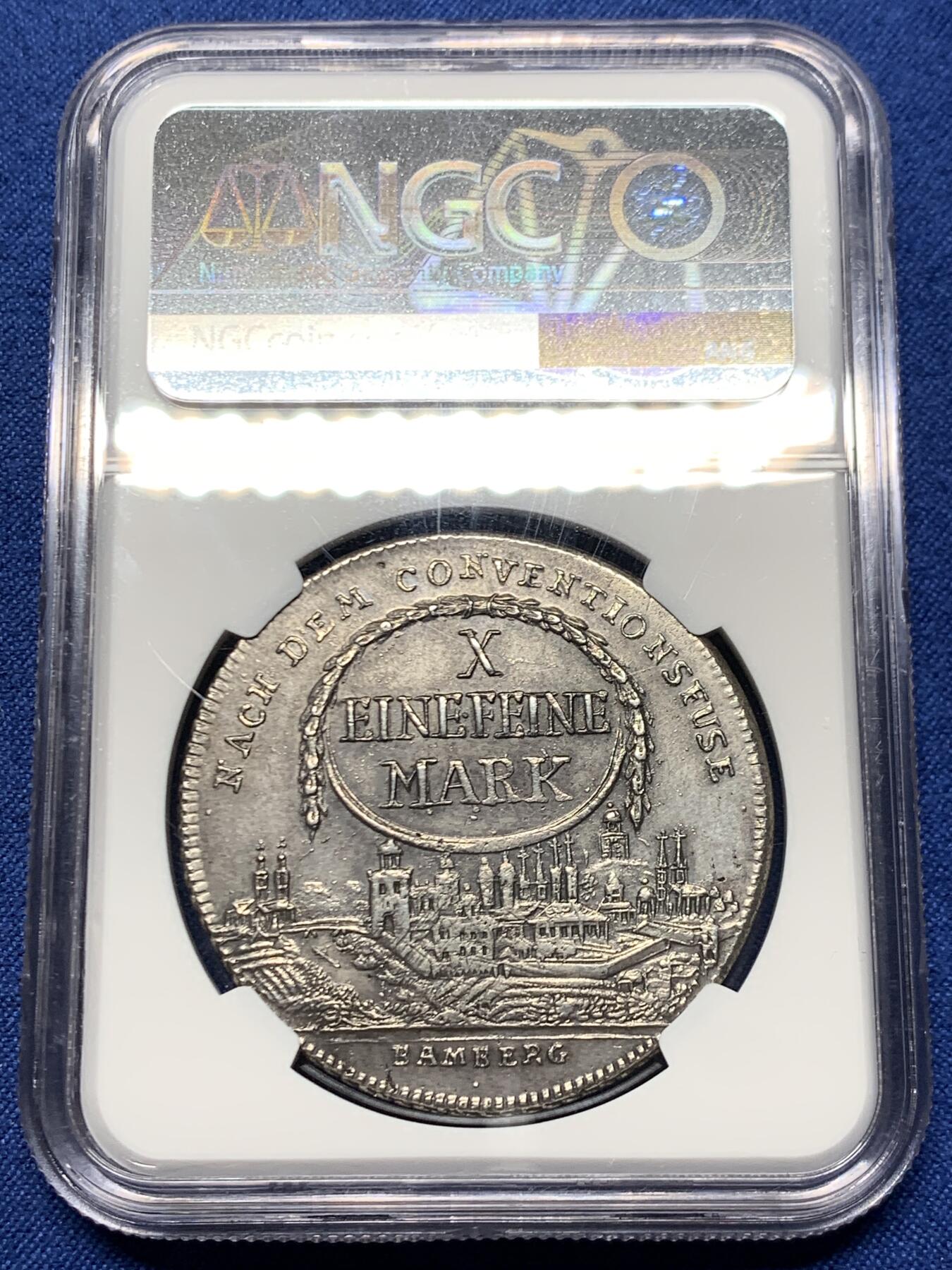 《竞宝斋》第460场 周日，周一，2场连拍 （全场包邮）欢迎送拍 NGC MS61 德国 1800班贝格主教区 景观泰勒 大银币 稀见MS品种