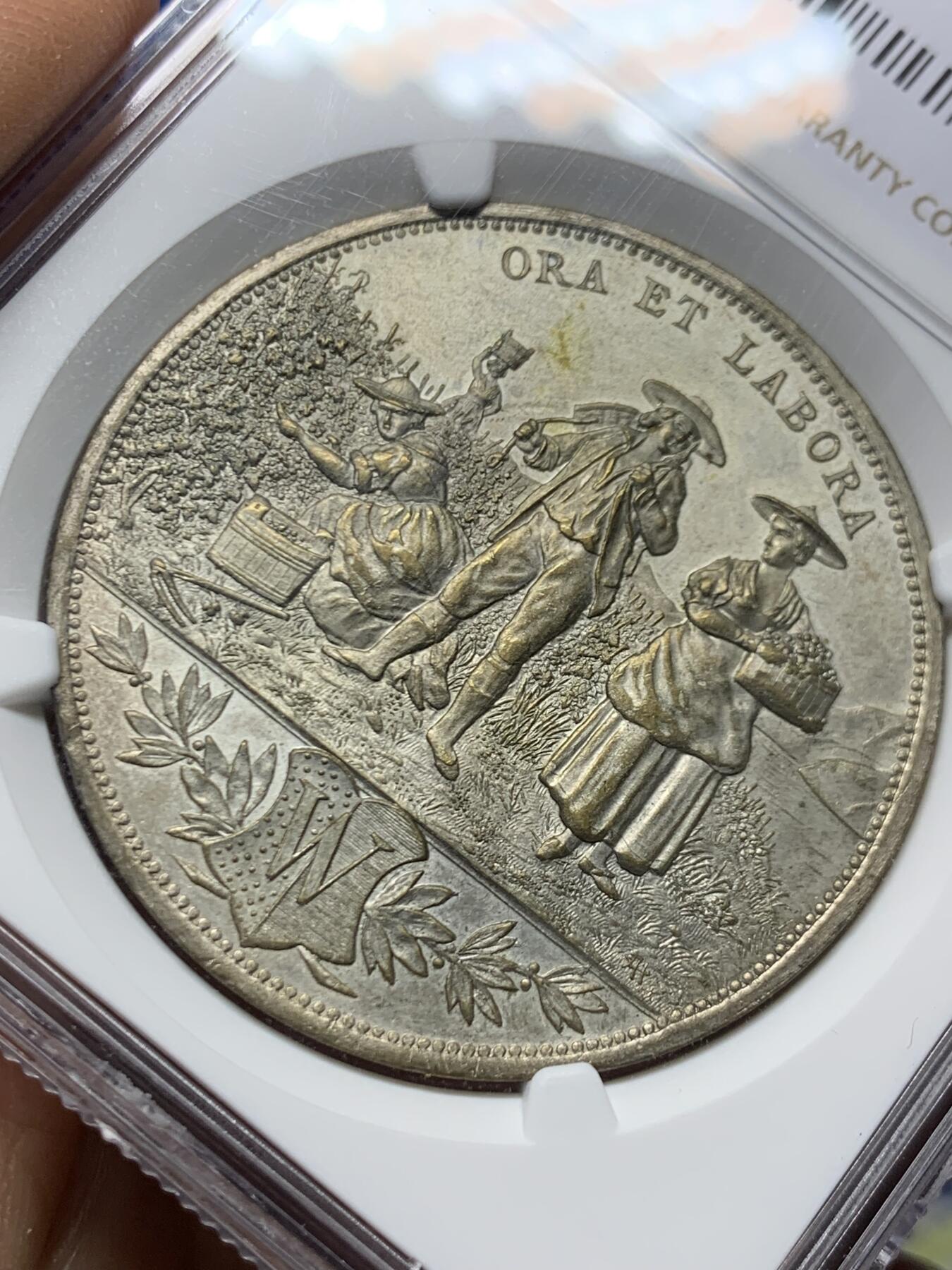 《竞宝斋》第460场 周日，周一，2场连拍 （全场包邮）欢迎送拍 NGC MS64 瑞士 1889年 沃韦葡萄酒节 镀银铜章 精美设计 非常细腻