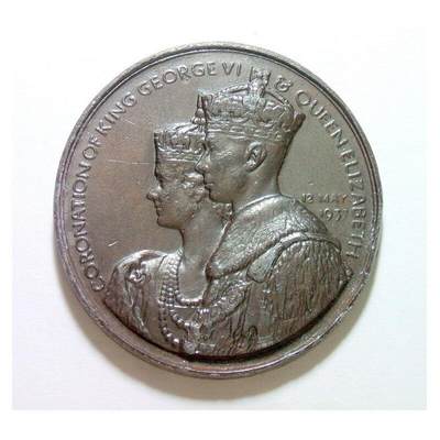 英国1937年 乔治六世和皇后+海神高浮雕精制大铜章 45MM - 英国1937年 乔治六世和皇后+海神高浮雕精制大铜章 45MM