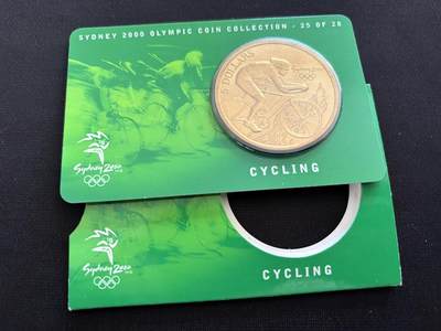 咖啡豆•收藏 2025年Jan_26th世界各国硬币银币拍卖 - 2000年澳大利亚悉尼奥运会卡装纪念铜币5元-自行车