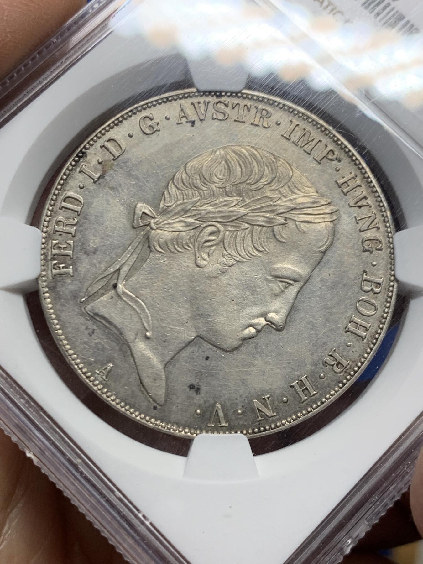 《竞宝斋》第460场 周日，周一，2场连拍 （全场包邮）欢迎送拍 NGC MS61 奥地利帝国 1845年 费迪南一世 泰勒大银币 少见的大头版 高点细节都很不错