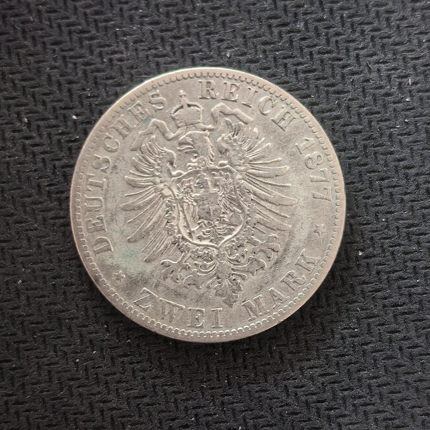 道一币馆币章第一百六十四场 普鲁士德国1877年威廉一世2马克银币  16.7g 900s