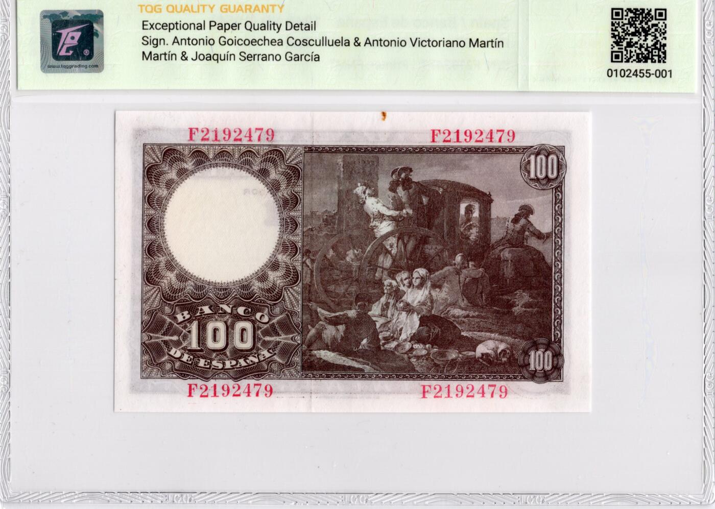 喜羊羊钱币收藏2026第14期(评级币场) 	西班牙	P-137a 1948年100比塞塔	64E				F2192479			