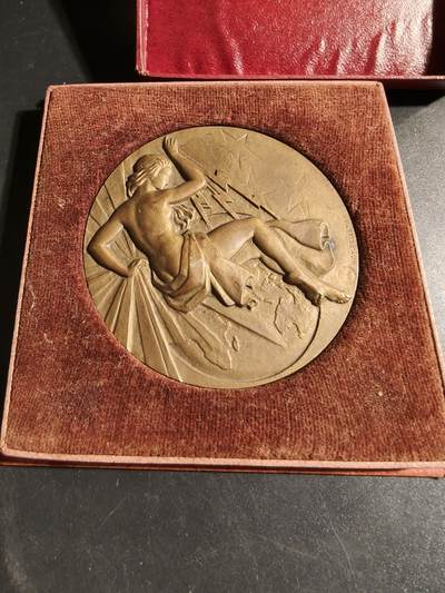 老王徽章第178期 - 法国通用电气建设联盟大铜章      原盒     直径68mm    重量169g