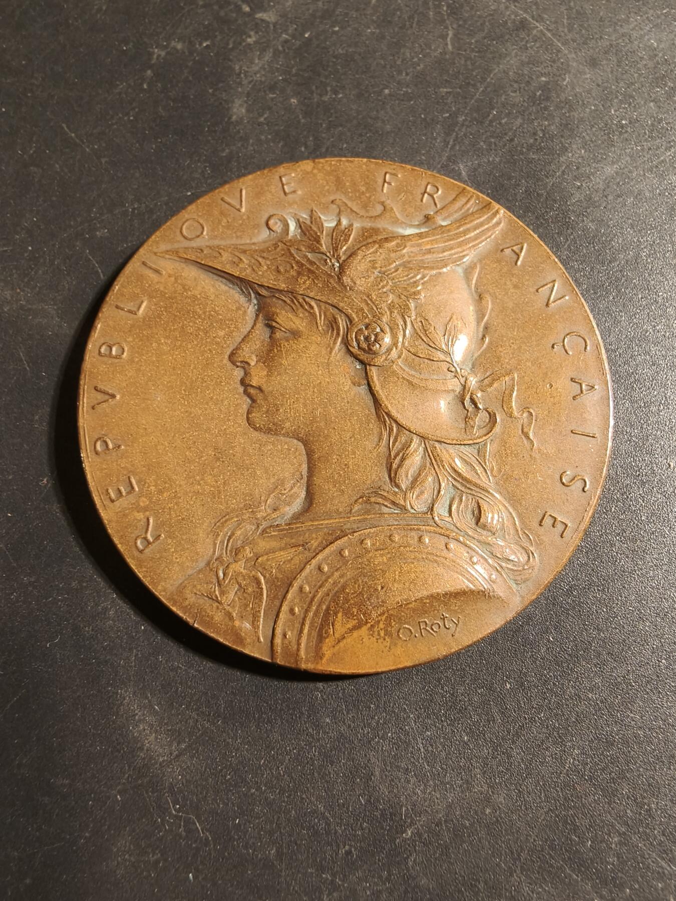 老王徽章第178期 法国内务部大铜章    原盒    戎装玛丽安娜     大师罗蒂版本     直径50mm    重量58.4g