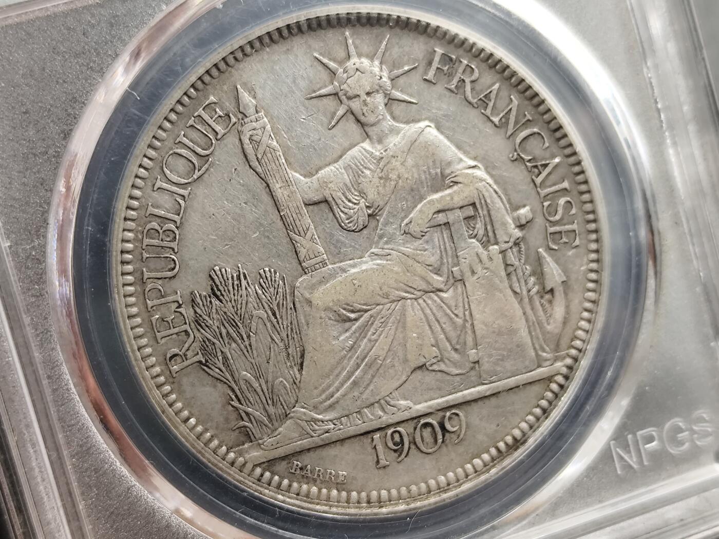 1月18日徽章钱币专场 众诚评级1909年法属印支银币 壹元