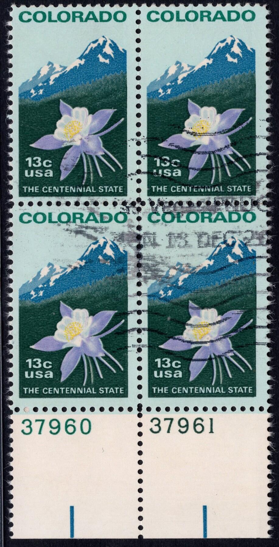 洪涛臻品批发群 精选邮票限时拍卖第1234期  美国西部“百年州”科罗拉多州 ，派克斯山峰与薰衣草花，信销好品 方联数字边