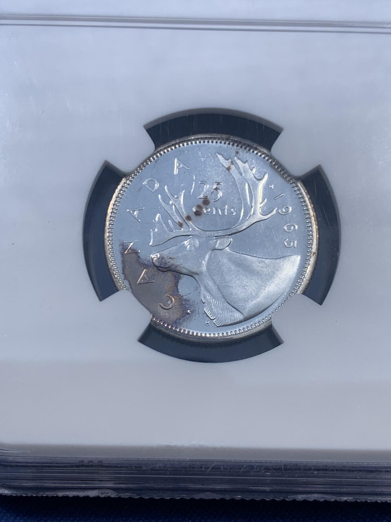 《竞宝斋》第460场 周日，周一，2场连拍 （全场包邮）欢迎送拍 NGC PL65 加拿大1965年伊丽莎白二世女王25分银币 少见PL状态