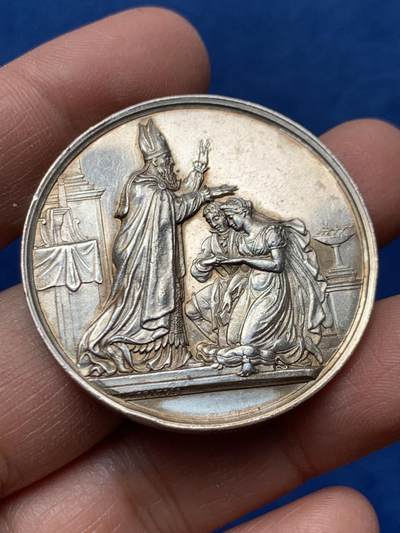 《竞宝斋》第460场 周日，周一，2场连拍 （全场包邮）欢迎送拍 - 法国婚姻与爱情纪念银章，31.13g，41.3mm，1852 手指边铭