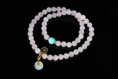 上海都达杂项专场三十四【年后发货全场包邮】  天然粉晶双圈手串86-319